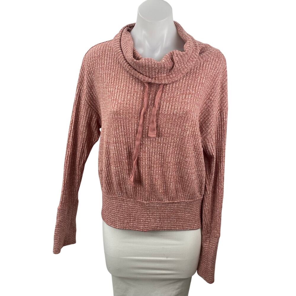 Anthropologie Saturday Sunday Brown Pink Ribbed Knit Hoodie Sweater Top Size S